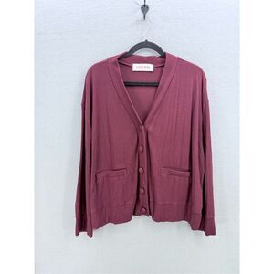 Lesjour! Womens Magenta V-Neck Button Front Knit Cardigan Sweater Medium